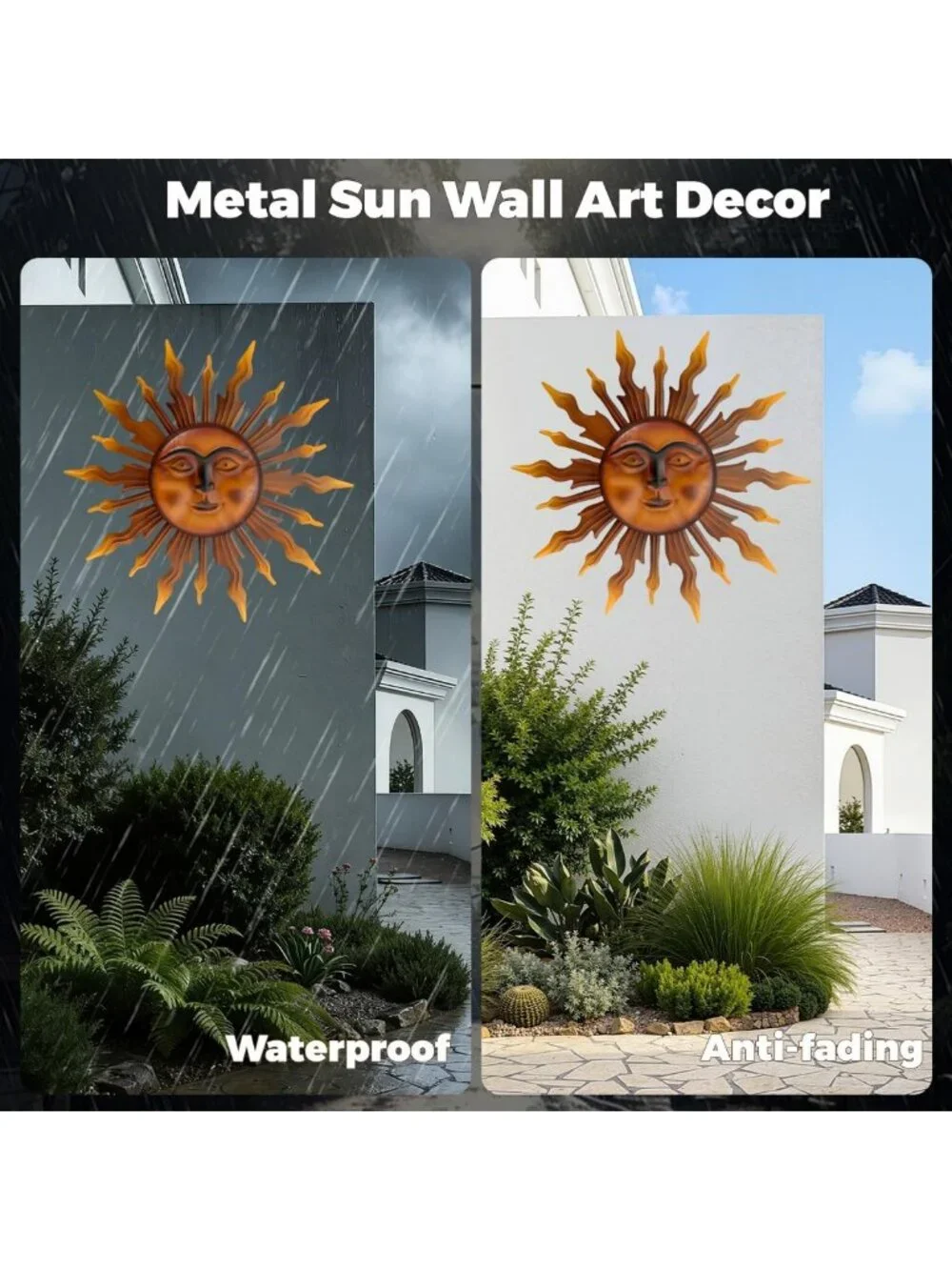 27-Inch Decorative Sun Metal Wall Art - Unique Home Decor for Living Room